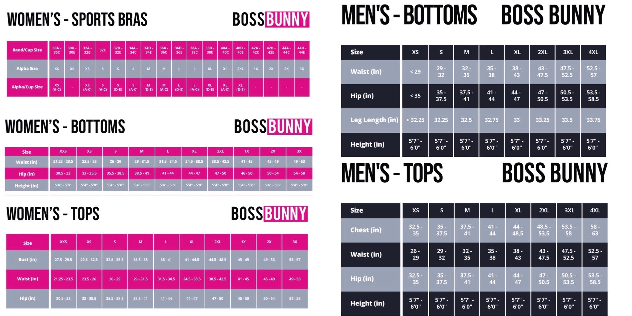 Size Chart– Boss Bunny Sportswear