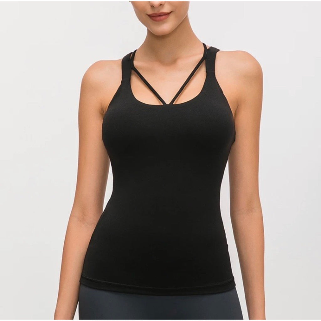 Lukitty Women's Criss Cross Sport Bra Strap Running Workout Yoga Crop Tank  Tops S Blue at  Women's Clothing store